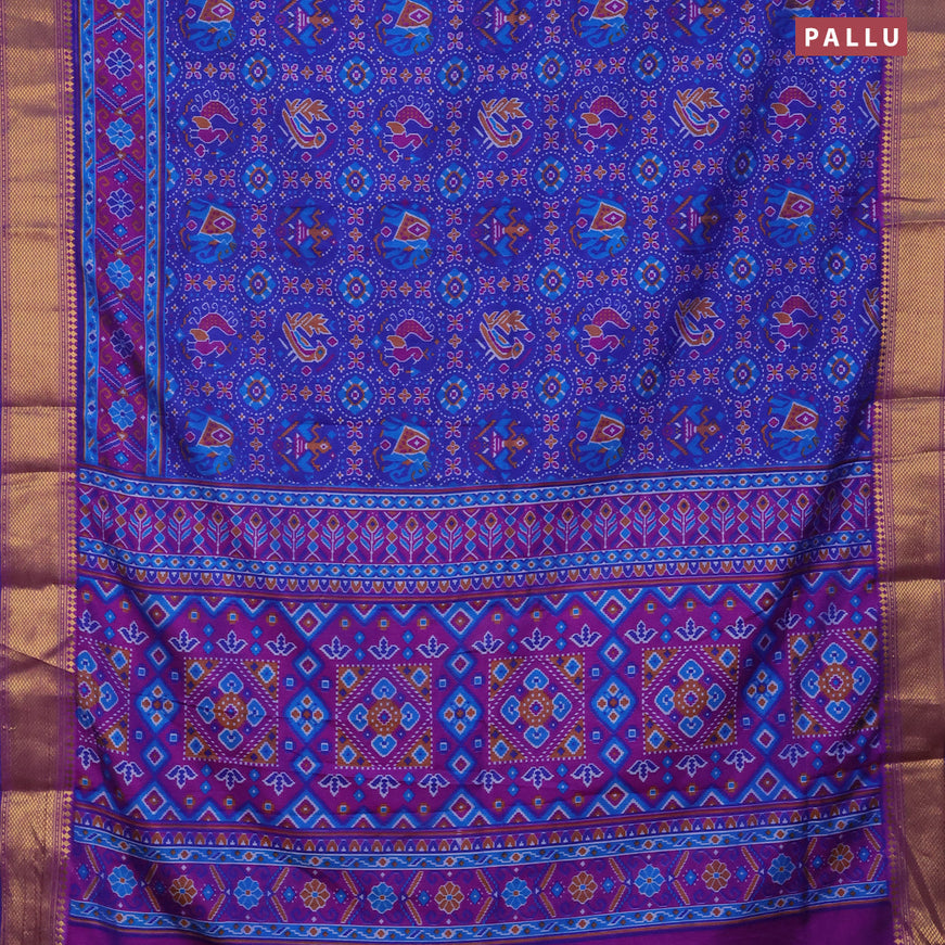 Semi tussar saree royal blue and dual shade of purple with allover prints and zari woven border