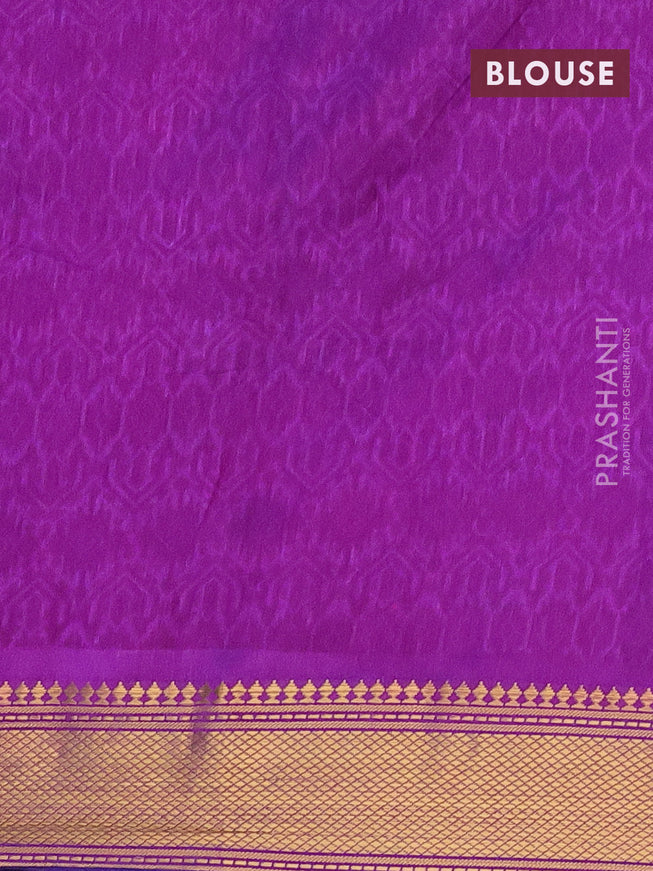 Semi tussar saree royal blue and dual shade of purple with allover prints and zari woven border