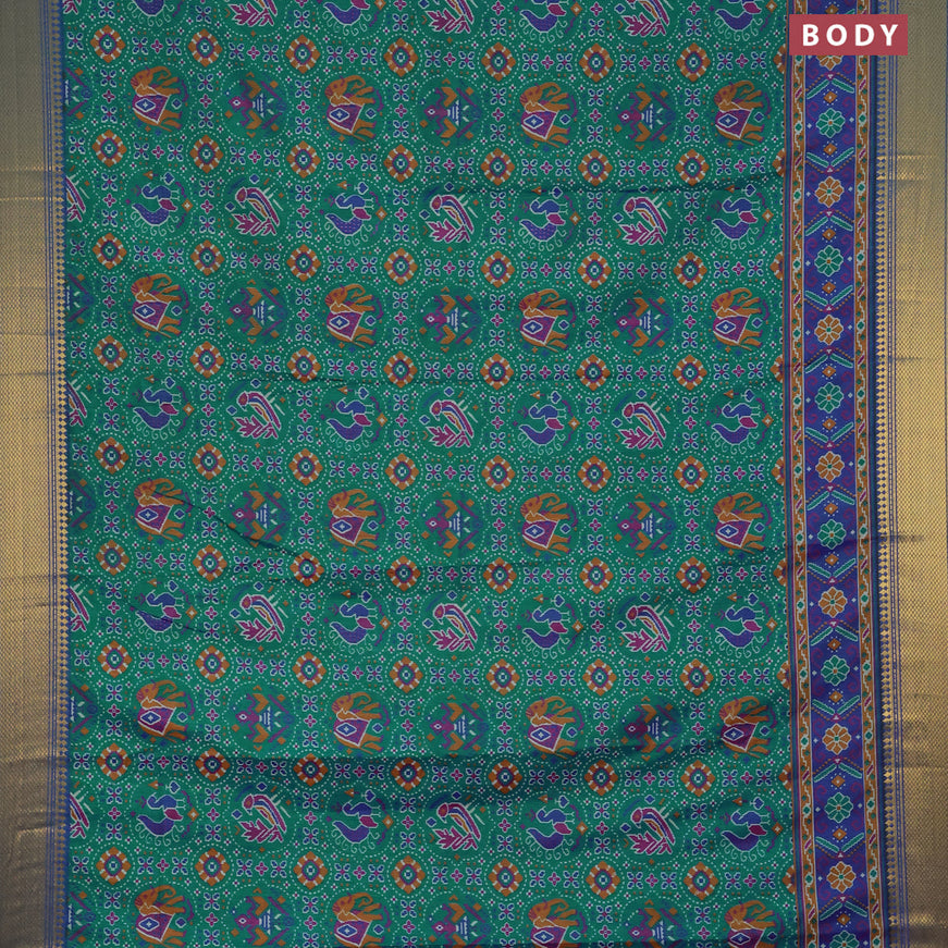 Semi tussar saree teal blue and blue with allover prints and zari woven border