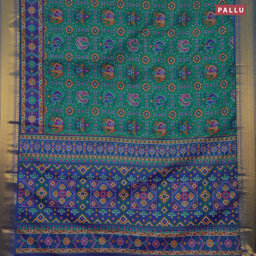 Semi tussar saree teal blue and blue with allover prints and zari woven border