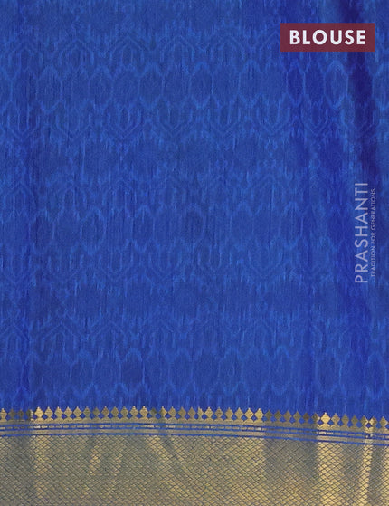 Semi tussar saree teal blue and blue with allover prints and zari woven border