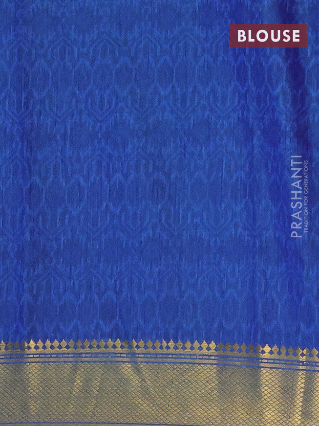 Semi tussar saree teal blue and blue with allover prints and zari woven border