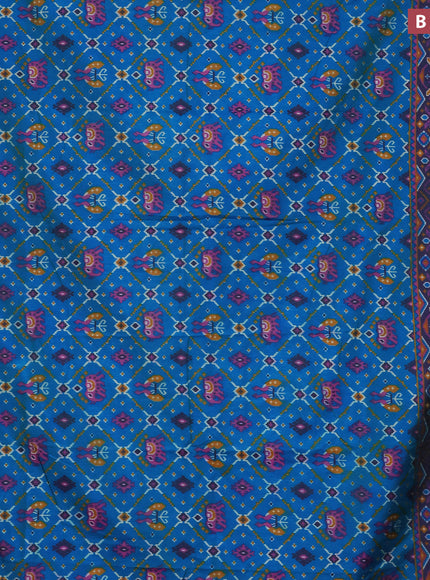 Semi tussar saree dual shade of teal blue and dual shade of violet with allover ikat prints and zari woven border