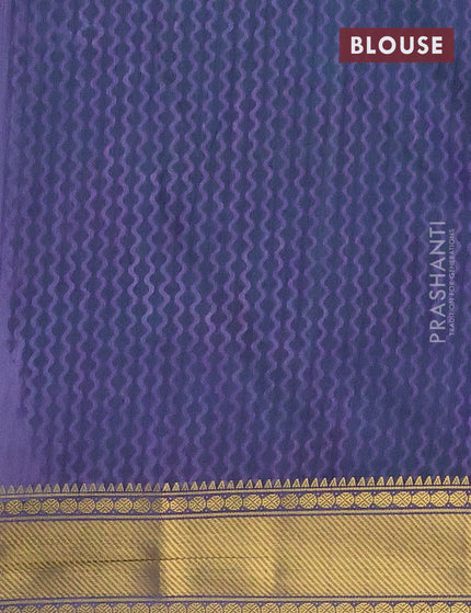 Semi tussar saree dual shade of teal blue and dual shade of violet with allover ikat prints and zari woven border