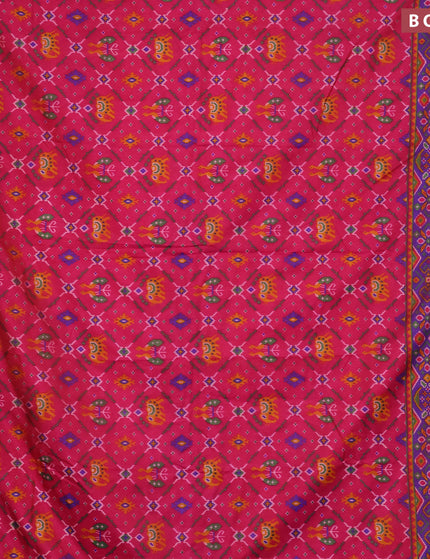 Semi tussar saree pink and dual shade of bluish maroon with allover ikat prints and zari woven border