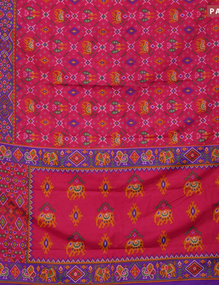 Semi tussar saree pink and dual shade of bluish maroon with allover ikat prints and zari woven border