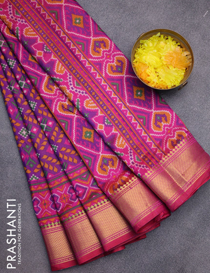 Semi tussar saree purple and pink with allover prints and zari woven border