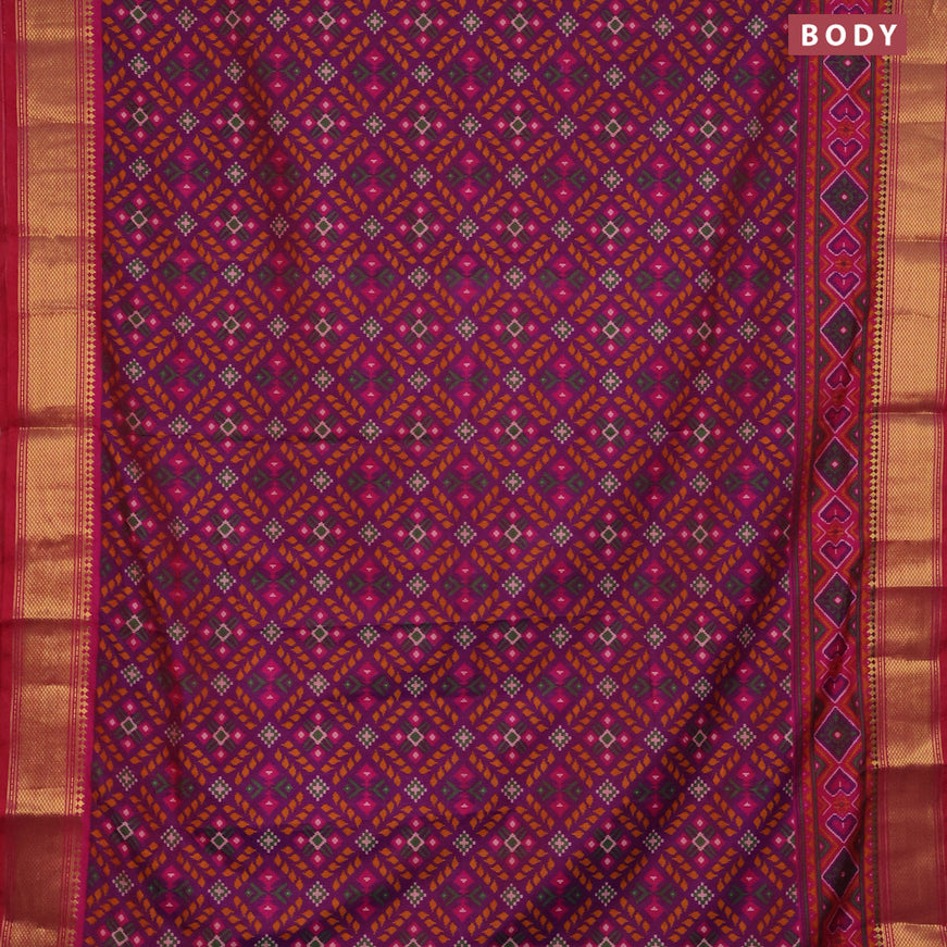 Semi tussar saree purple and pink with allover prints and zari woven border