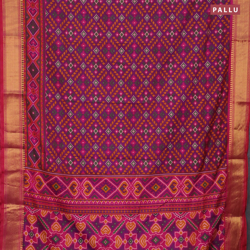 Semi tussar saree purple and pink with allover prints and zari woven border