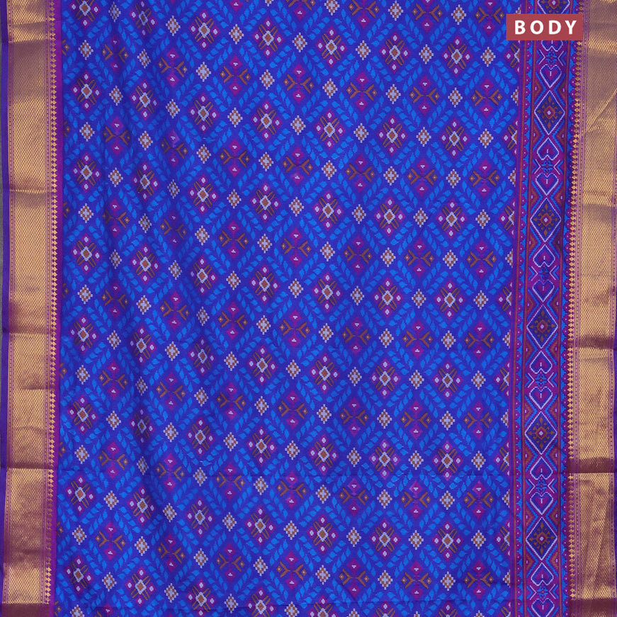 Semi tussar saree blue and dual shade of purple with allover prints and zari woven border