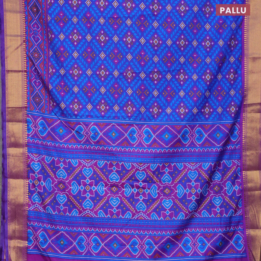 Semi tussar saree blue and dual shade of purple with allover prints and zari woven border