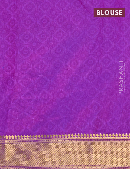 Semi tussar saree blue and dual shade of purple with allover prints and zari woven border