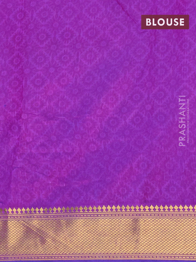 Semi tussar saree blue and dual shade of purple with allover prints and zari woven border