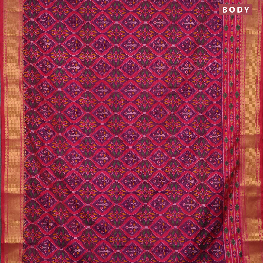 Semi tussar saree deep purple and pink with allover prints and zari woven border