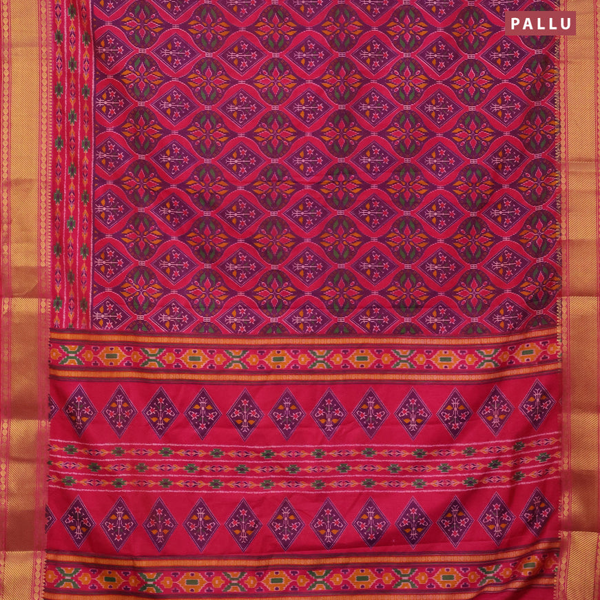 Semi tussar saree deep purple and pink with allover prints and zari woven border