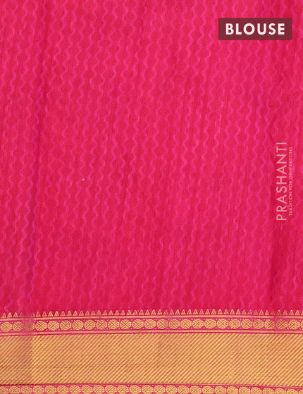 Semi tussar saree deep purple and pink with allover prints and zari woven border