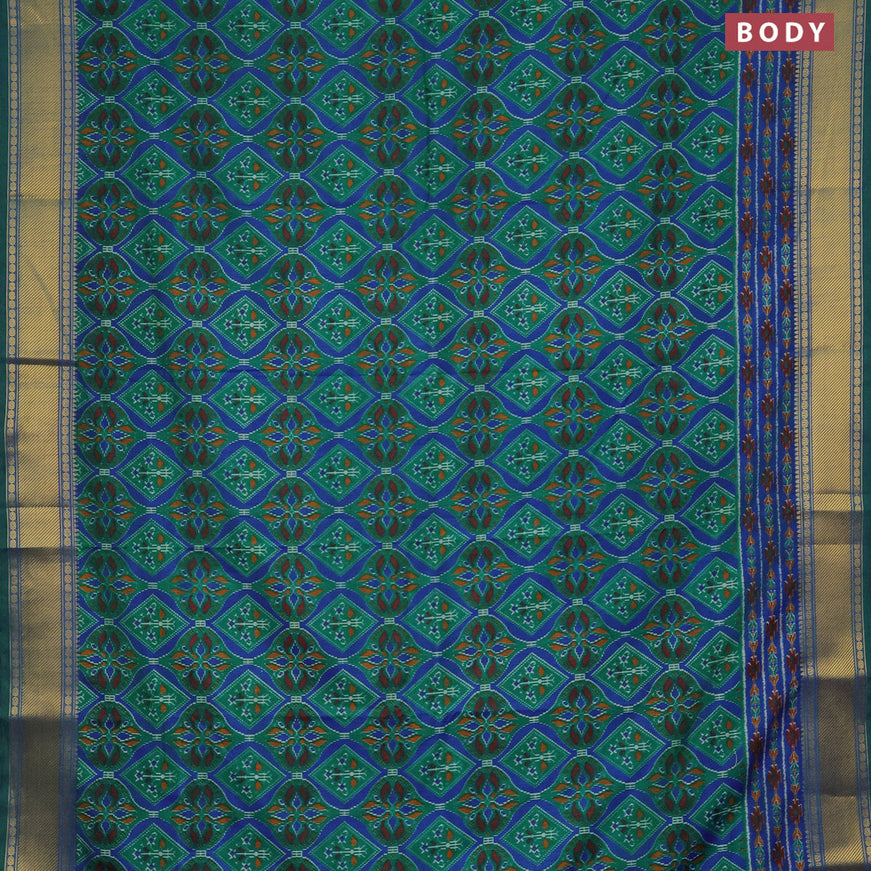 Semi tussar saree green and blue with allover prints and zari woven border