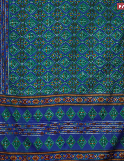 Semi tussar saree green and blue with allover prints and zari woven border