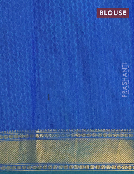 Semi tussar saree green and blue with allover prints and zari woven border