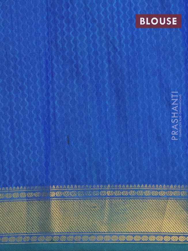 Semi tussar saree green and blue with allover prints and zari woven border