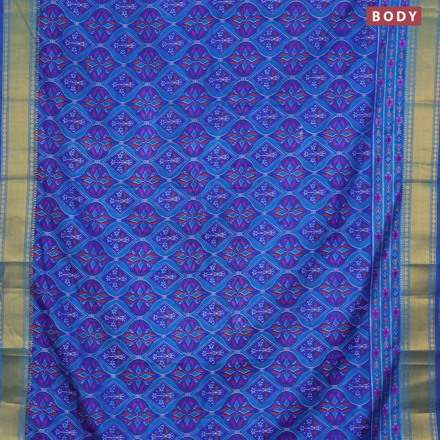 Semi tussar saree blue and cs blue with allover prints and zari woven border