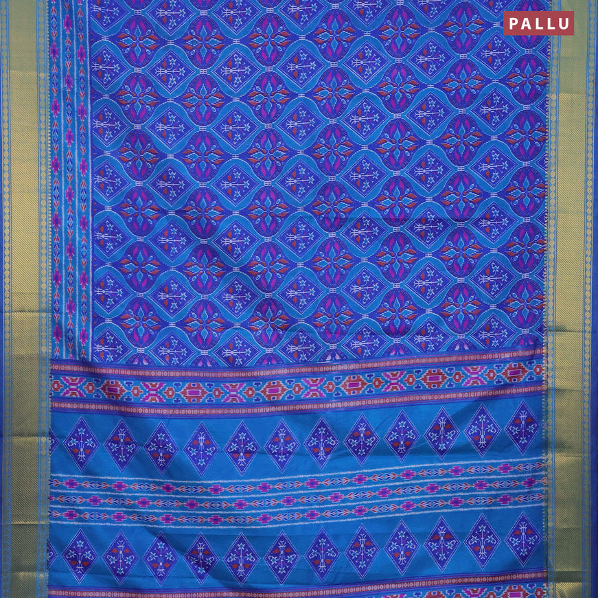 Semi tussar saree blue and cs blue with allover prints and zari woven border