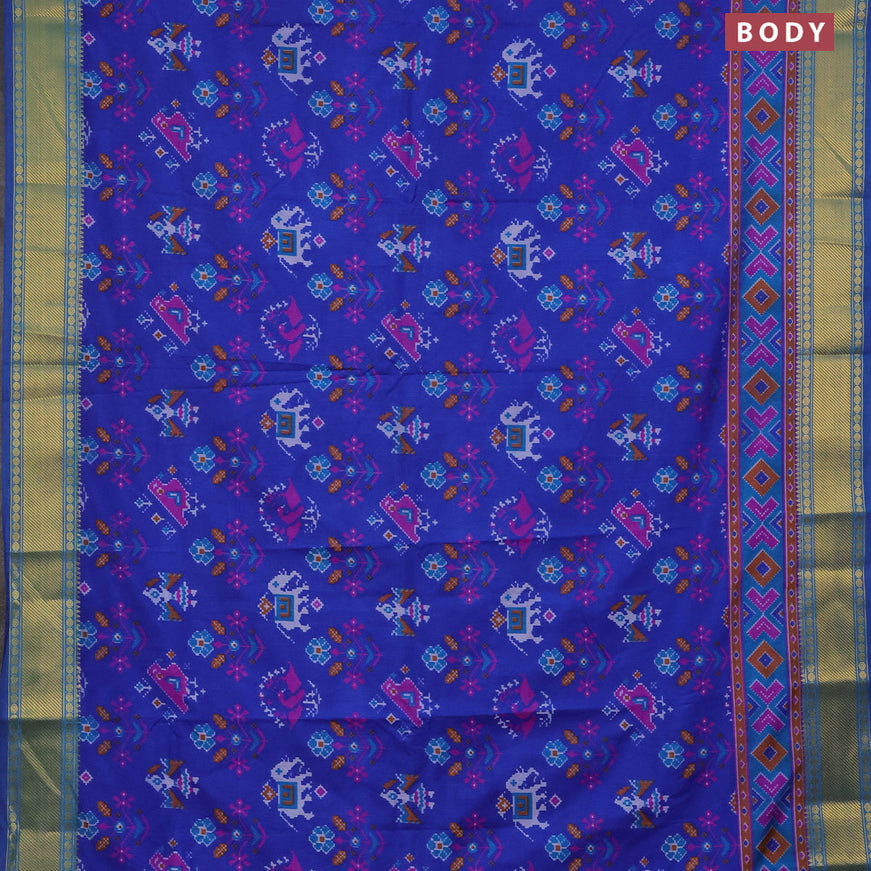 Semi tussar saree blue and cs blue with ikat butta prints and zari woven border