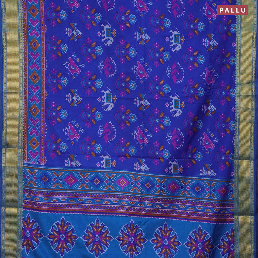 Semi tussar saree blue and cs blue with ikat butta prints and zari woven border