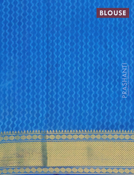 Semi tussar saree blue and cs blue with ikat butta prints and zari woven border