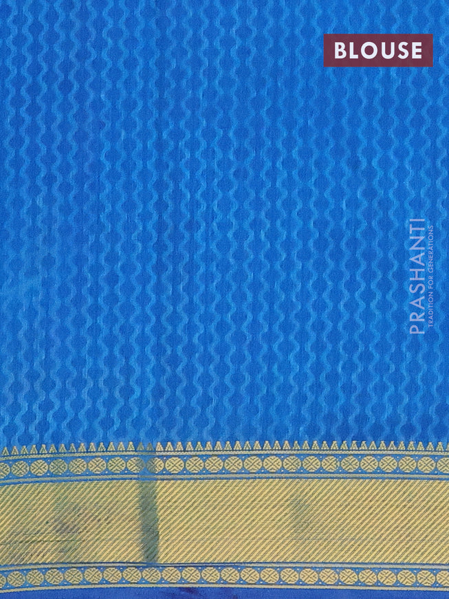 Semi tussar saree blue and cs blue with ikat butta prints and zari woven border