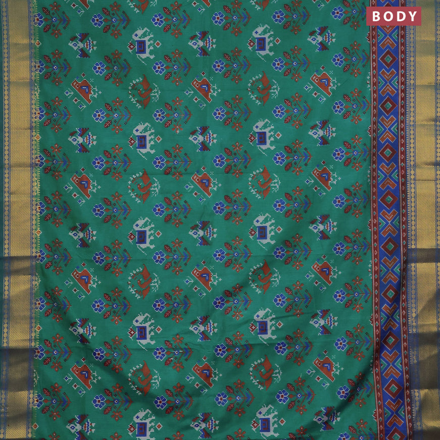 Semi tussar saree teal green and blue with ikat butta prints and zari woven border