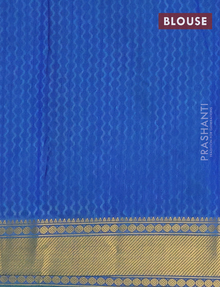 Semi tussar saree teal green and blue with ikat butta prints and zari woven border