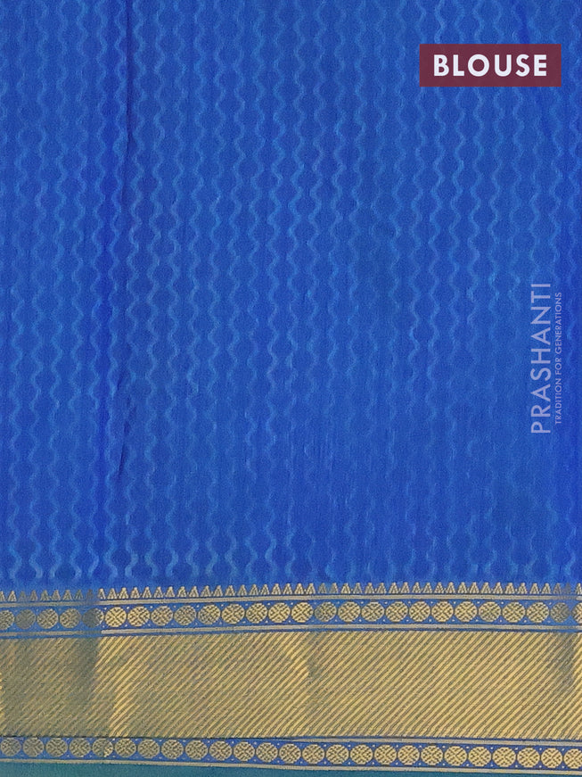 Semi tussar saree teal green and blue with ikat butta prints and zari woven border