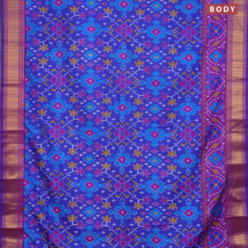 Semi tussar saree royal blue and purple with allover ikat prints and zari woven border