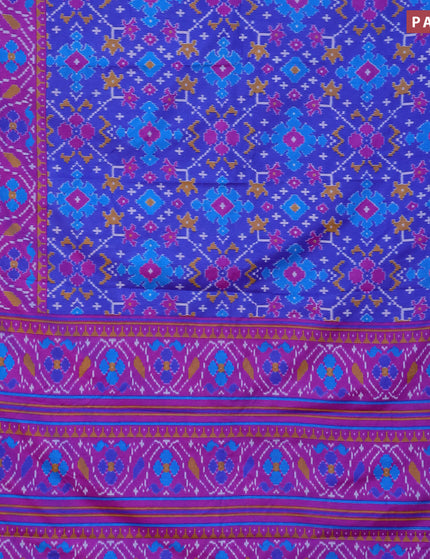 Semi tussar saree royal blue and purple with allover ikat prints and zari woven border