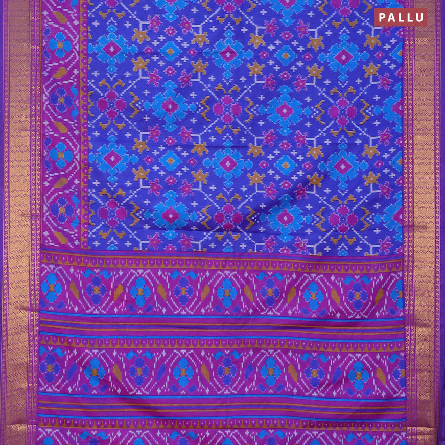 Semi tussar saree royal blue and purple with allover ikat prints and zari woven border