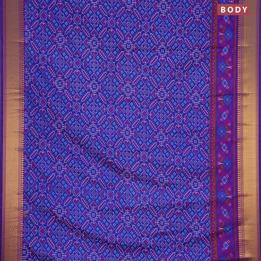 Semi tussar saree blue and purple with allover ikat prints and zari woven border