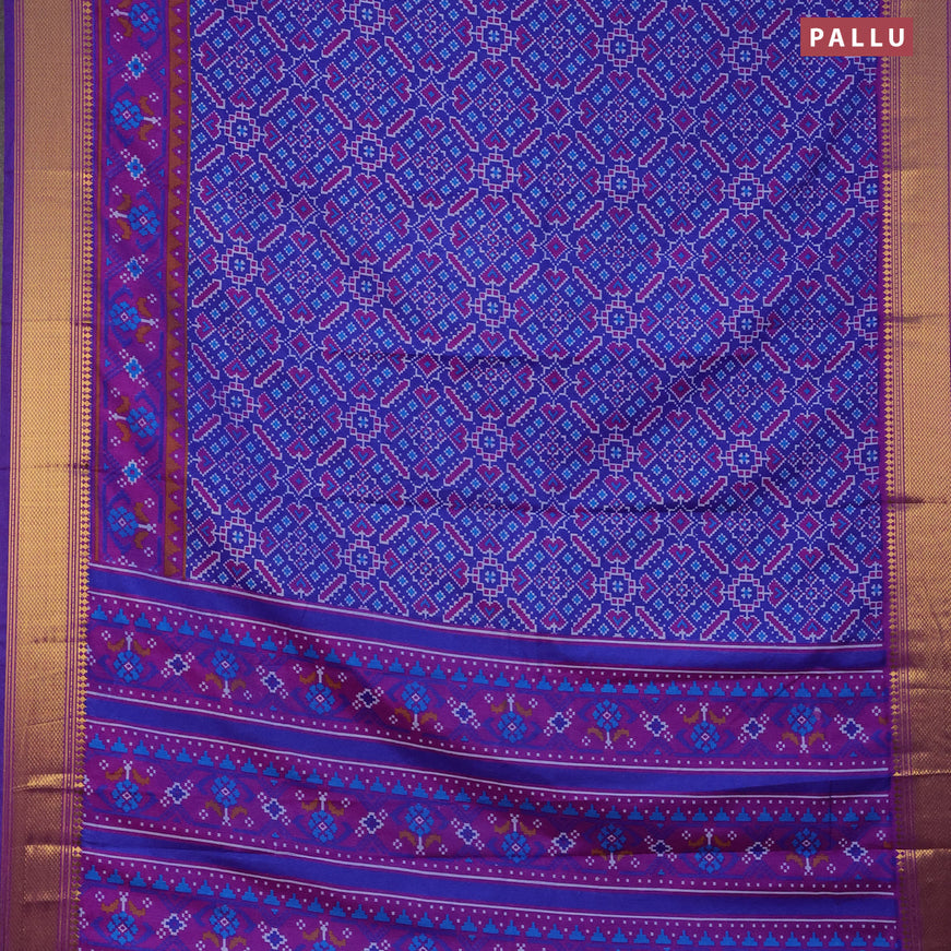 Semi tussar saree blue and purple with allover ikat prints and zari woven border