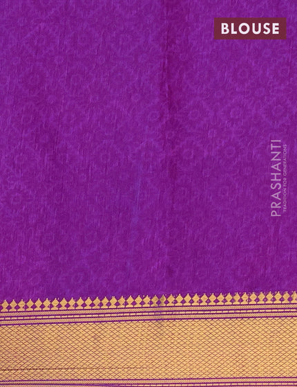 Semi tussar saree blue and purple with allover ikat prints and zari woven border