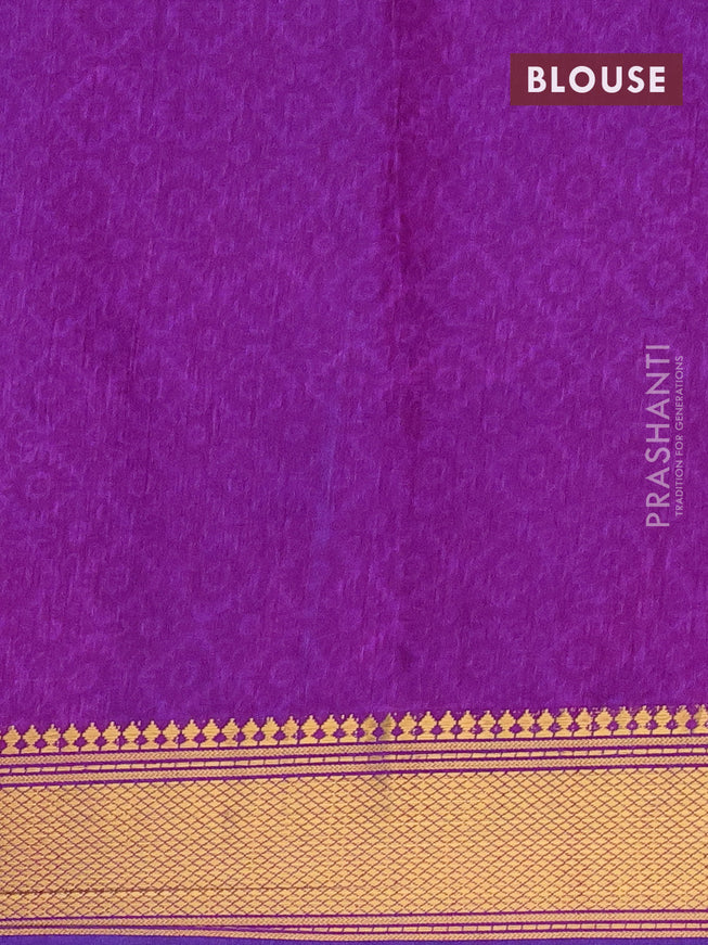 Semi tussar saree blue and purple with allover ikat prints and zari woven border