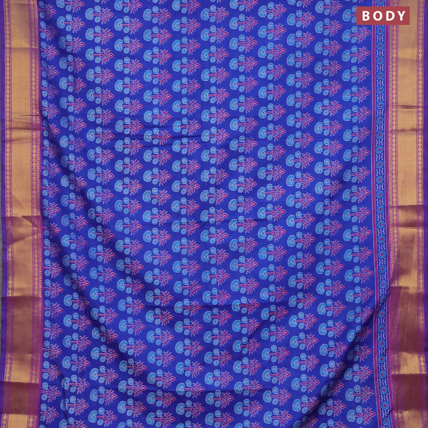 Semi tussar saree blue and dual shade of purple with allover floral butta prints and zari woven border