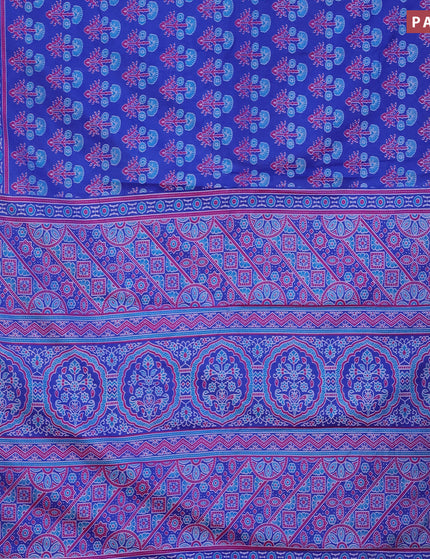 Semi tussar saree blue and dual shade of purple with allover floral butta prints and zari woven border