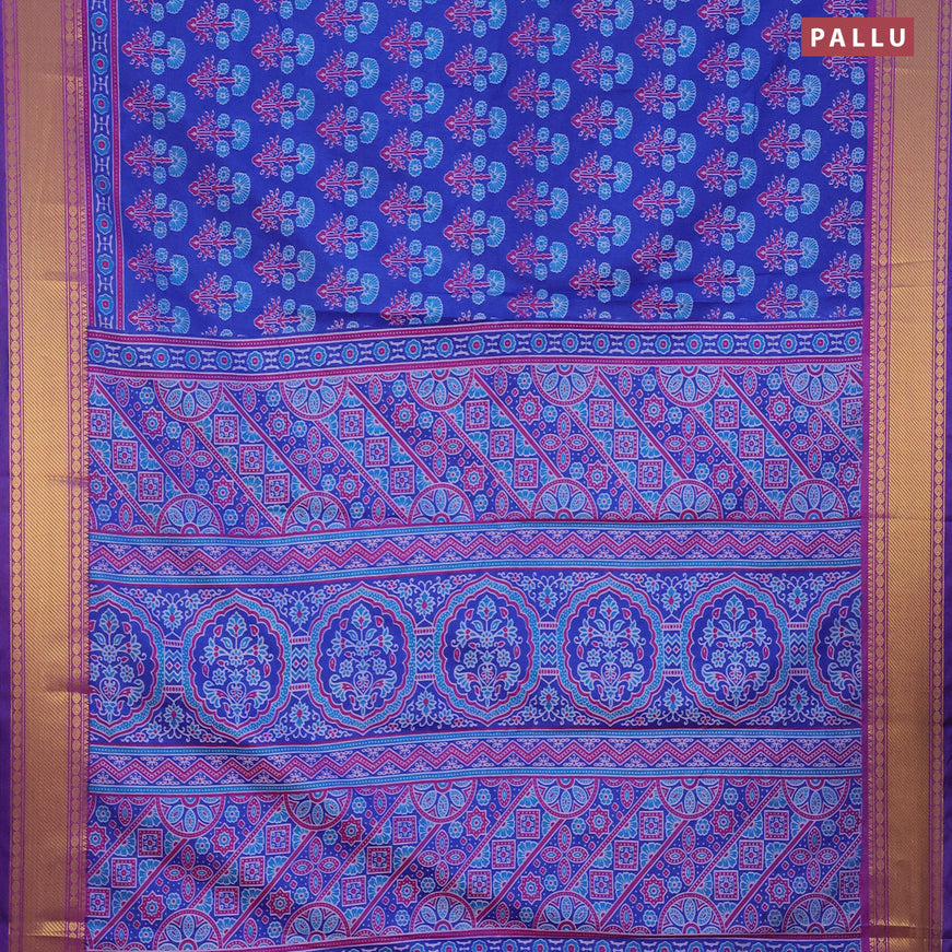 Semi tussar saree blue and dual shade of purple with allover floral butta prints and zari woven border