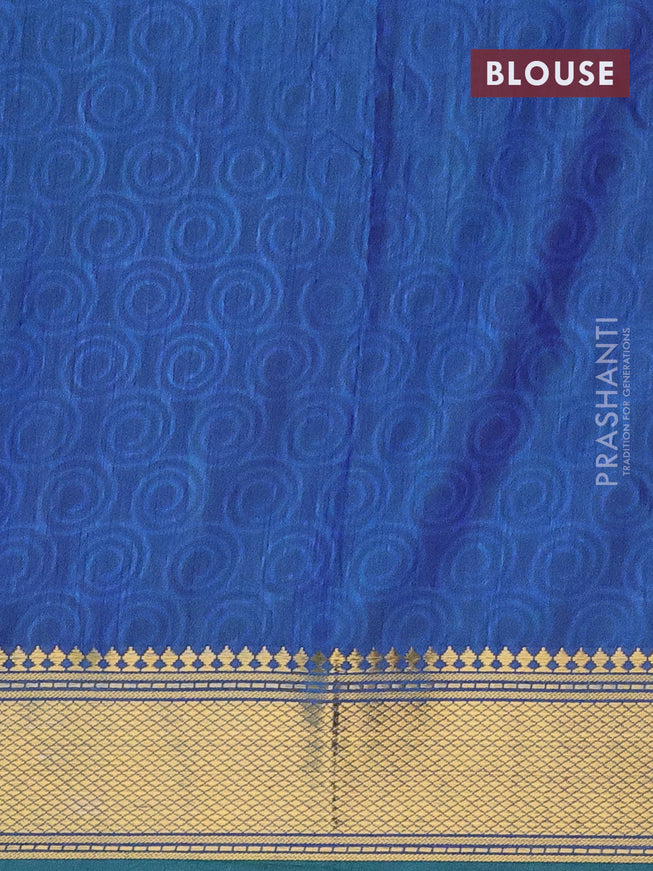 Semi tussar saree teal green and blue with allover ikat prints and zari woven border