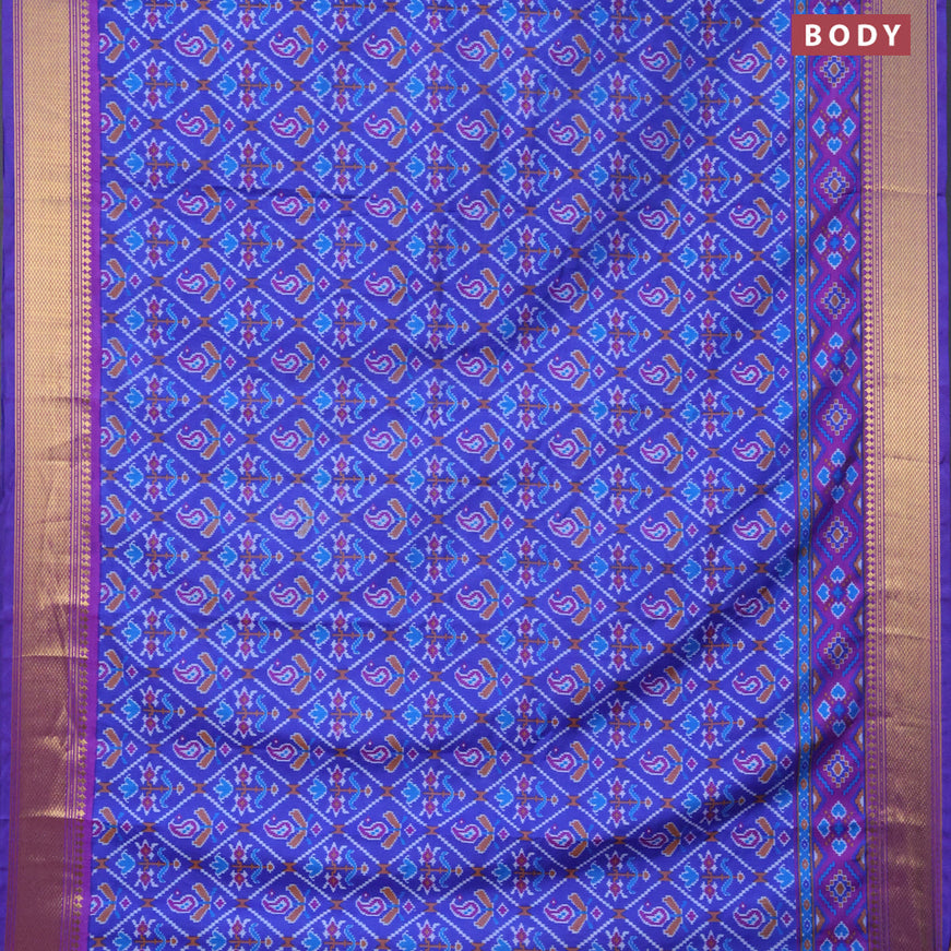 Semi tussar saree blue and purple with allover ikat prints and zari woven border