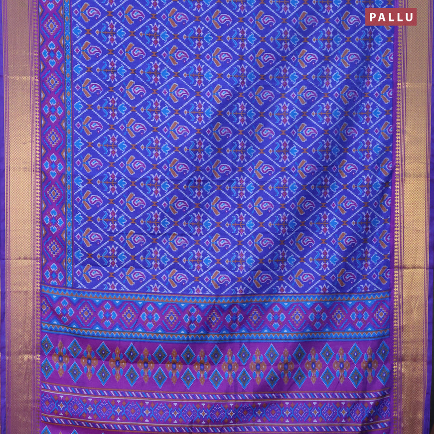 Semi tussar saree blue and purple with allover ikat prints and zari woven border