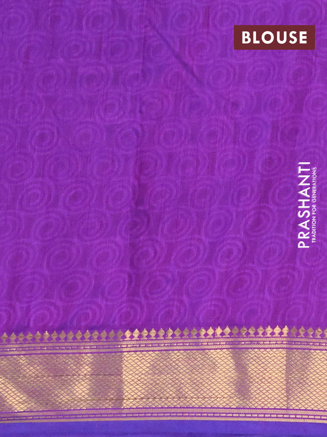 Semi tussar saree blue and purple with allover ikat prints and zari woven border