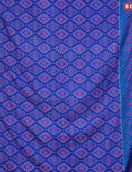 Semi tussar saree blue with allover ikat prints and zari woven border