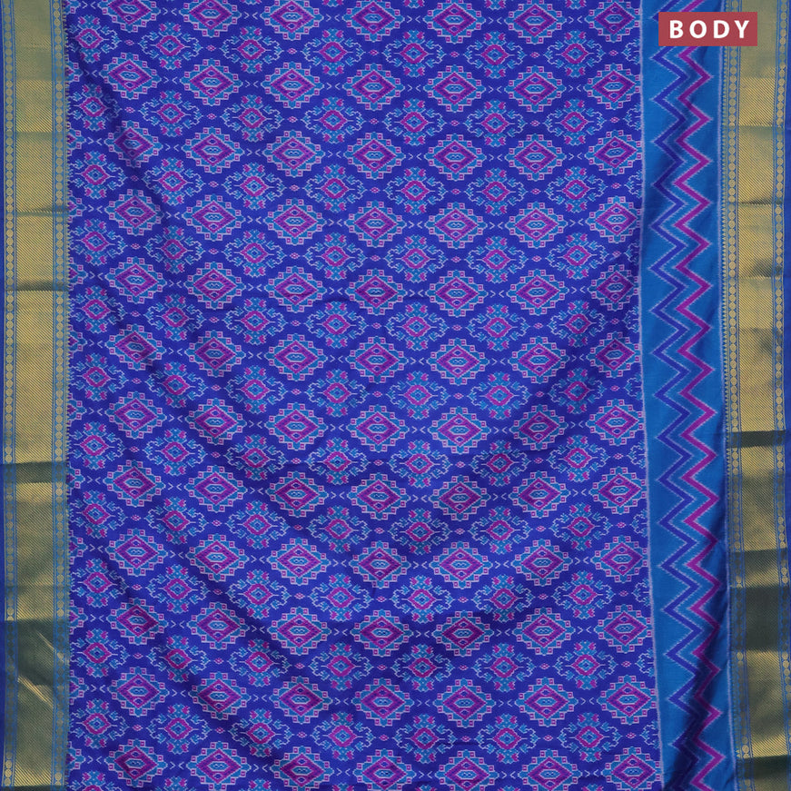 Semi tussar saree blue with allover ikat prints and zari woven border