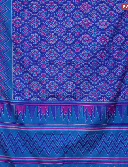 Semi tussar saree blue with allover ikat prints and zari woven border